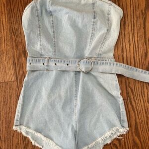 Light Blue Denim Strapless Romper